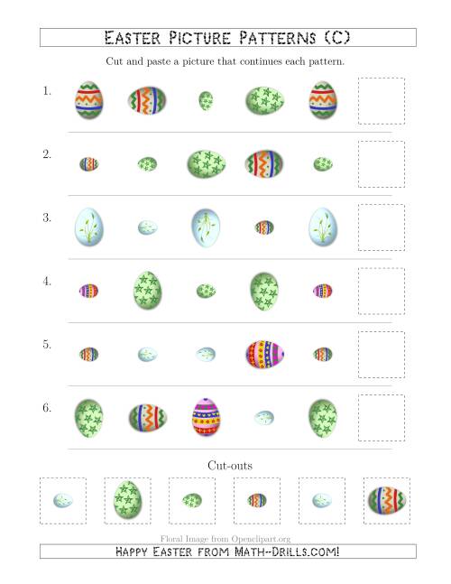 The Easter Egg Picture Patterns with Shape, Size and Rotation Attributes (C) Math Worksheet
