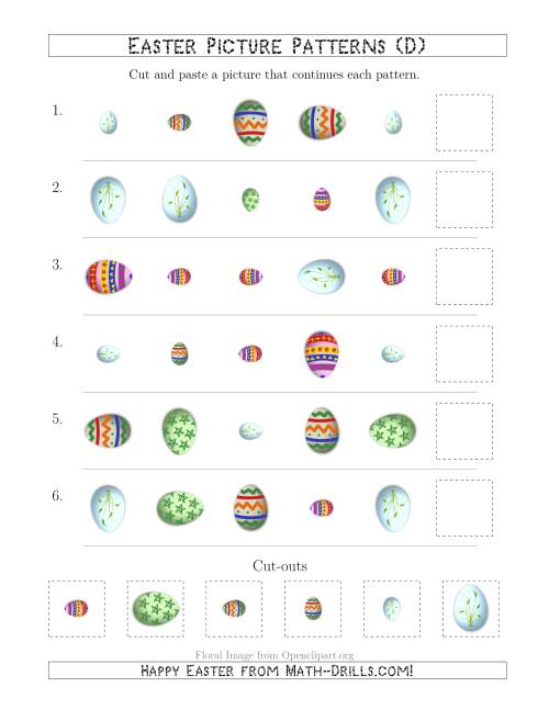 The Easter Egg Picture Patterns with Shape, Size and Rotation Attributes (D) Math Worksheet