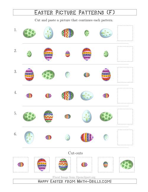 The Easter Egg Picture Patterns with Shape, Size and Rotation Attributes (F) Math Worksheet