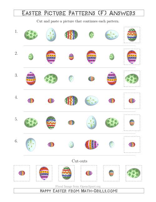 The Easter Egg Picture Patterns with Shape, Size and Rotation Attributes (F) Math Worksheet Page 2