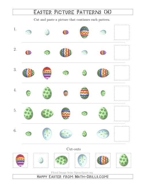 The Easter Egg Picture Patterns with Shape, Size and Rotation Attributes (H) Math Worksheet