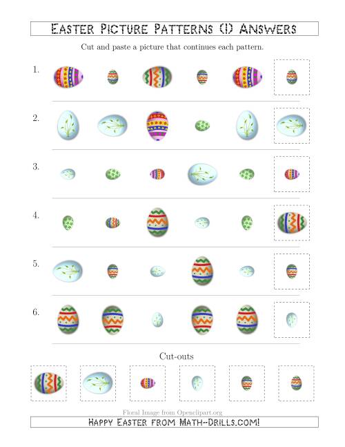 The Easter Egg Picture Patterns with Shape, Size and Rotation Attributes (I) Math Worksheet Page 2