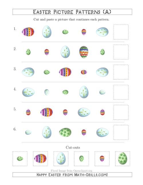 The Easter Egg Picture Patterns with Shape, Size and Rotation Attributes (All) Math Worksheet