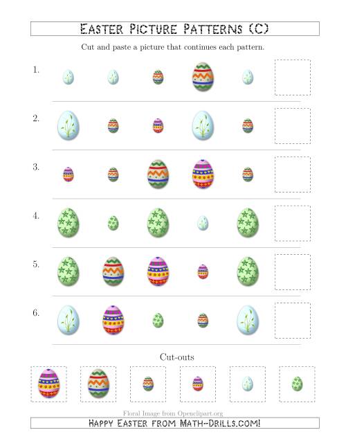 The Easter Egg Picture Patterns with Shape and Size Attributes (C) Math Worksheet