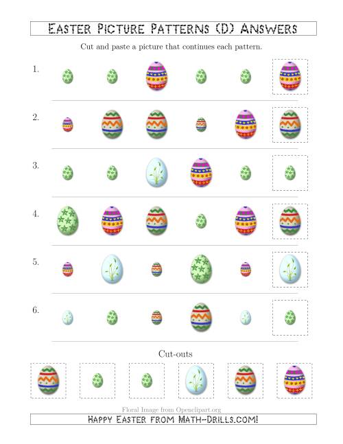 The Easter Egg Picture Patterns with Shape and Size Attributes (D) Math Worksheet Page 2