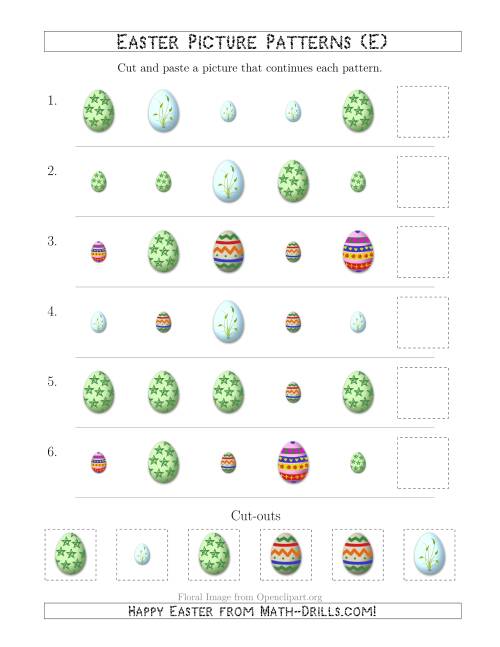 The Easter Egg Picture Patterns with Shape and Size Attributes (E) Math Worksheet