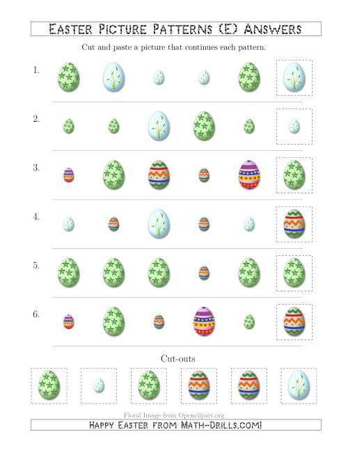 The Easter Egg Picture Patterns with Shape and Size Attributes (E) Math Worksheet Page 2