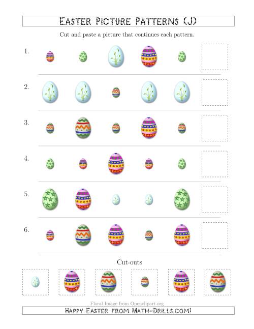 The Easter Egg Picture Patterns with Shape and Size Attributes (J) Math Worksheet