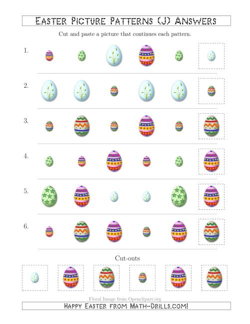 The Easter Egg Picture Patterns with Shape and Size Attributes (J) Math Worksheet Page 2