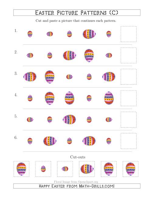 The Easter Egg Picture Patterns with Size and Rotation Attributes (C) Math Worksheet