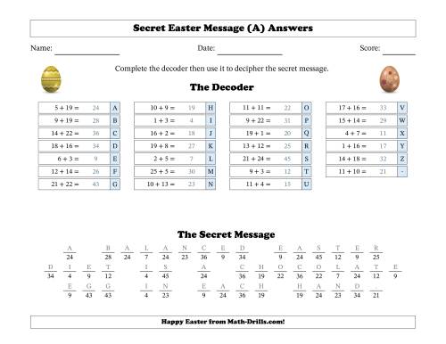 The Secret Easter Message Addends 1 to 25 Chocolate Eggs Math Worksheet Page 2