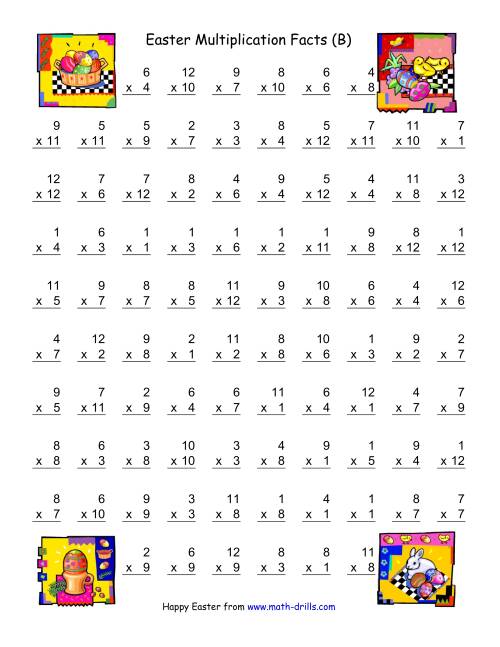 The Easter Multiplication Facts to 144 (B) Math Worksheet
