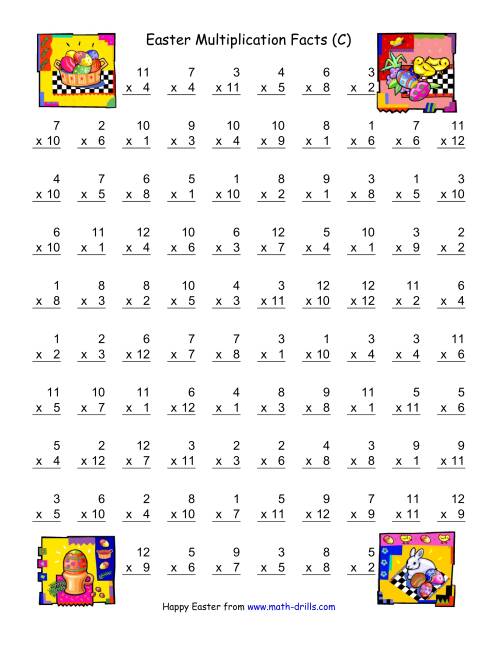 The Easter Multiplication Facts to 144 (C) Math Worksheet