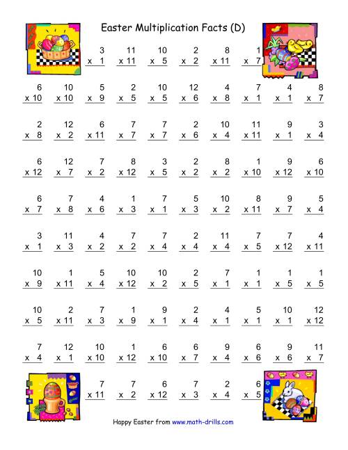 The Easter Multiplication Facts to 144 (D) Math Worksheet