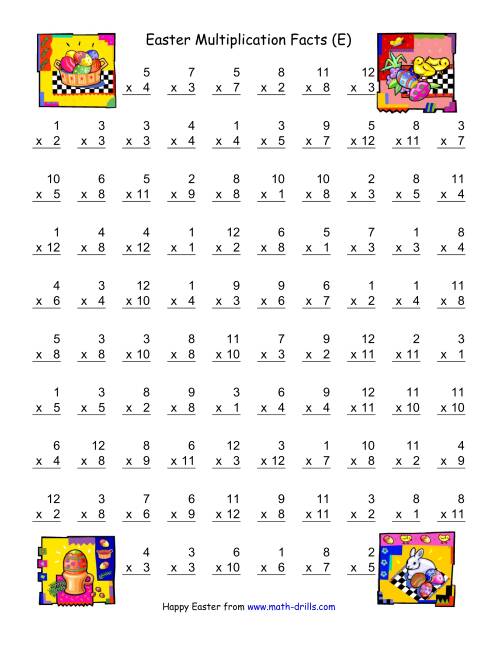The Easter Multiplication Facts to 144 (E) Math Worksheet