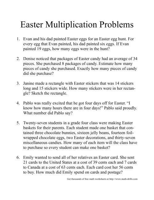 The Easter Word Problems Math Worksheet