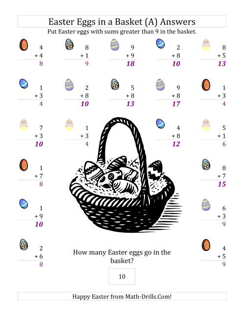 The Easter Addition Sums to 18 (A) Math Worksheet Page 2