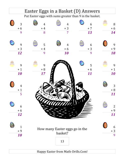 The Easter Addition Sums to 18 (D) Math Worksheet Page 2