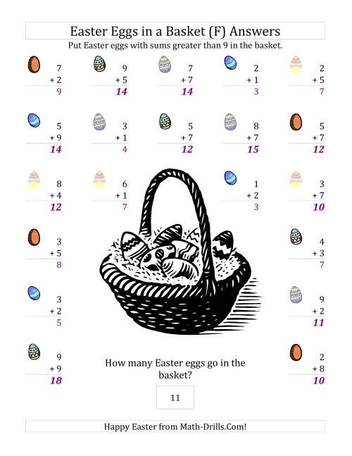 The Easter Addition Sums to 18 (F) Math Worksheet Page 2