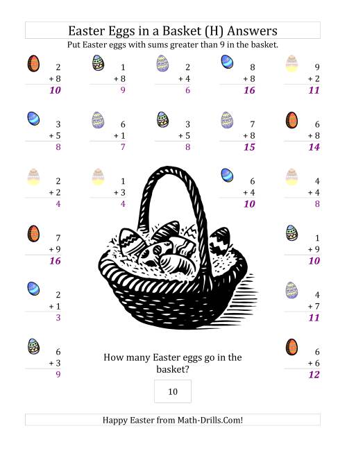 The Easter Addition Sums to 18 (H) Math Worksheet Page 2