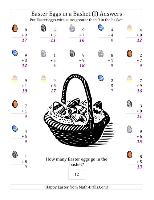 The Easter Addition Sums to 18 (I) Math Worksheet Page 2