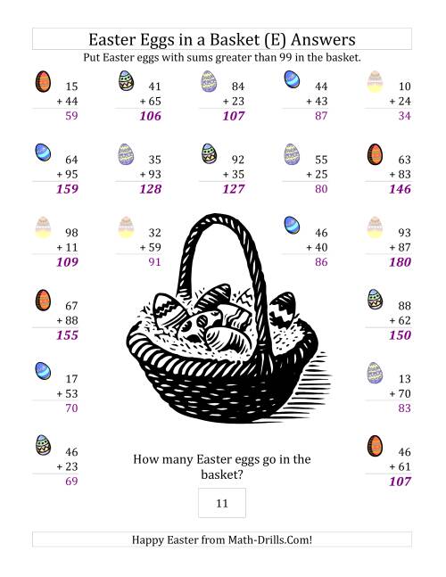The Easter Addition Sums to 198 (E) Math Worksheet Page 2