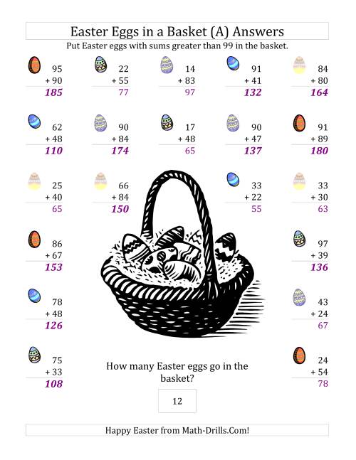 The Easter Addition Sums to 198 (All) Math Worksheet Page 2