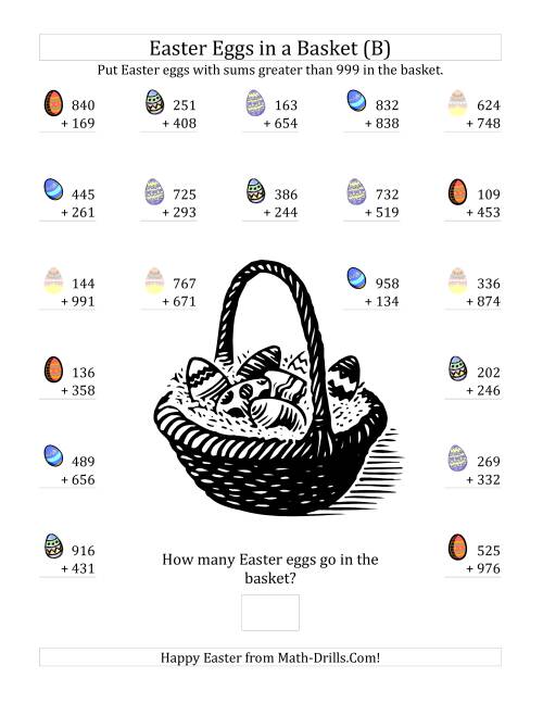 The Easter Addition Sums to 1998 (B) Math Worksheet