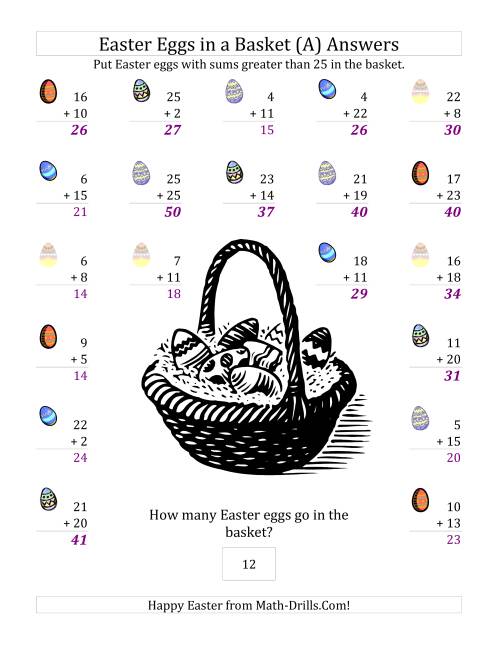 The Easter Addition Sums to 50 (A) Math Worksheet Page 2
