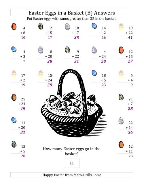 The Easter Addition Sums to 50 (B) Math Worksheet Page 2