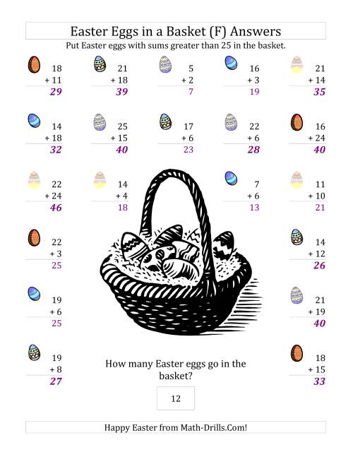 The Easter Addition Sums to 50 (F) Math Worksheet Page 2