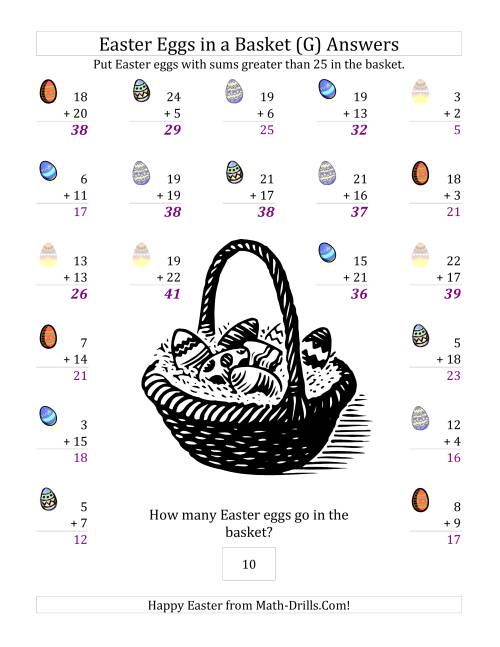 The Easter Addition Sums to 50 (G) Math Worksheet Page 2