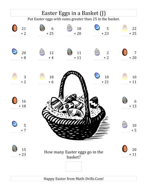 The Easter Addition Sums to 50 (J) Math Worksheet