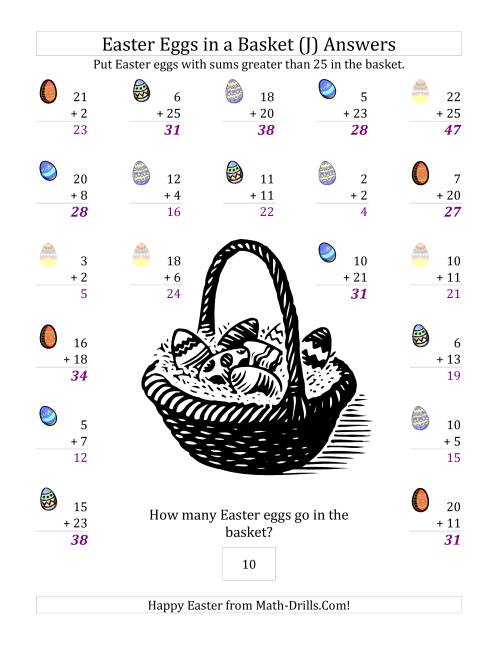 The Easter Addition Sums to 50 (J) Math Worksheet Page 2
