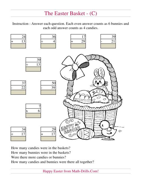 The Easter Basket Mixed Operations (C) Math Worksheet