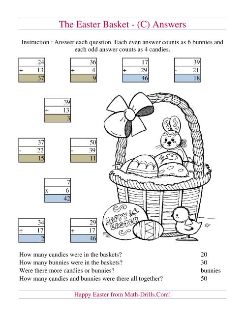 The Easter Basket Mixed Operations (C) Math Worksheet Page 2