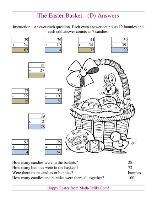 The Easter Basket Mixed Operations (D) Math Worksheet Page 2