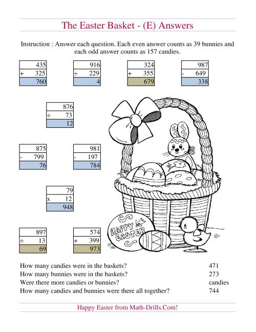 The Easter Basket Mixed Operations (E) Math Worksheet Page 2
