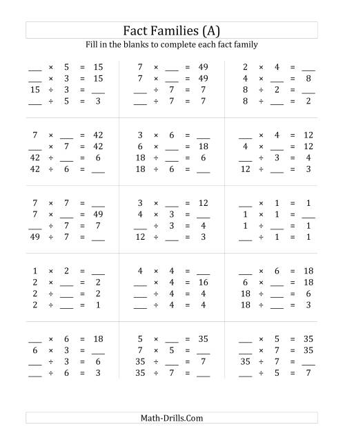 Multiplication And Division Fast Facts Worksheets