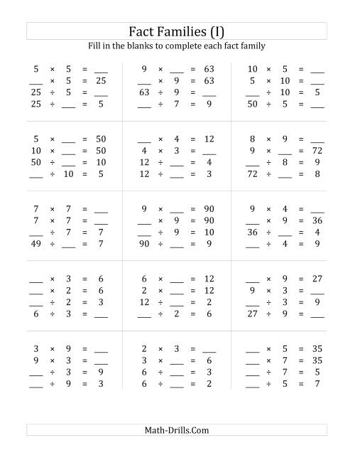 The Multiplication and Division Relationships with Products to 100 (I) Math Worksheet