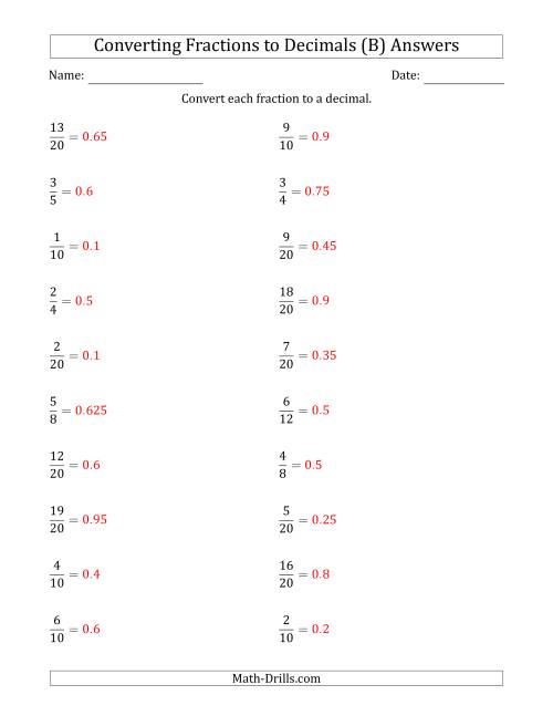 The Converting Fractions to Terminating Decimals (B) Math Worksheet Page 2