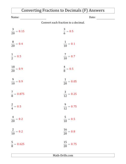 The Converting Fractions to Terminating Decimals (F) Math Worksheet Page 2