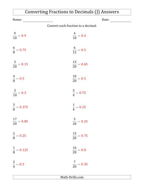 The Converting Fractions to Terminating Decimals (J) Math Worksheet Page 2