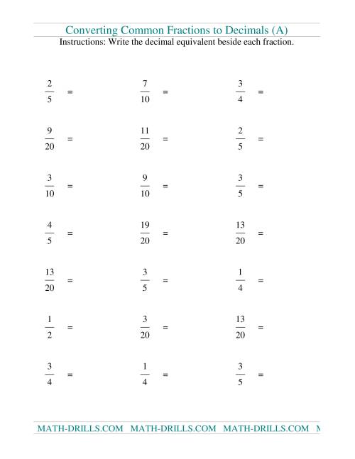 The Convert Fractions to Decimals (Old) Math Worksheet