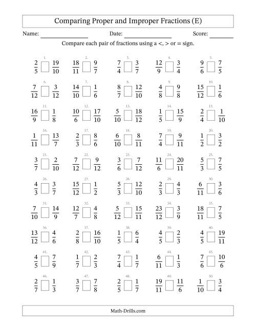 The Comparing Proper and Improper Fractions to Twelfths (E) Math Worksheet