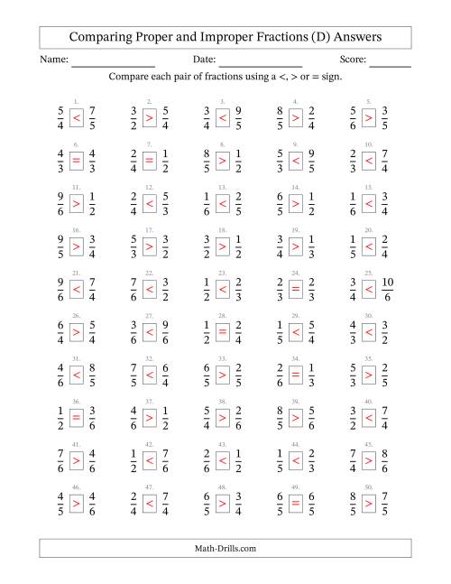 The Comparing Improper Fractions to 6ths (D) Math Worksheet Page 2