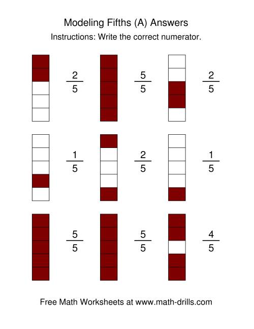The Modeling Fractions -- Fifths (A) Math Worksheet Page 2