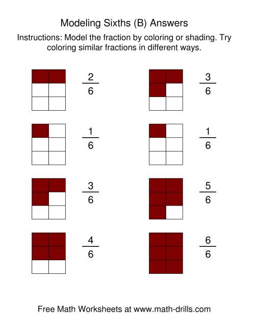 The Coloring Fraction Models -- Sixths (B) Math Worksheet Page 2