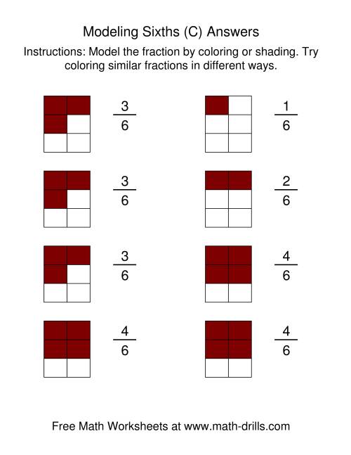 The Coloring Fraction Models -- Sixths (C) Math Worksheet Page 2