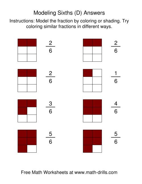 The Coloring Fraction Models -- Sixths (D) Math Worksheet Page 2